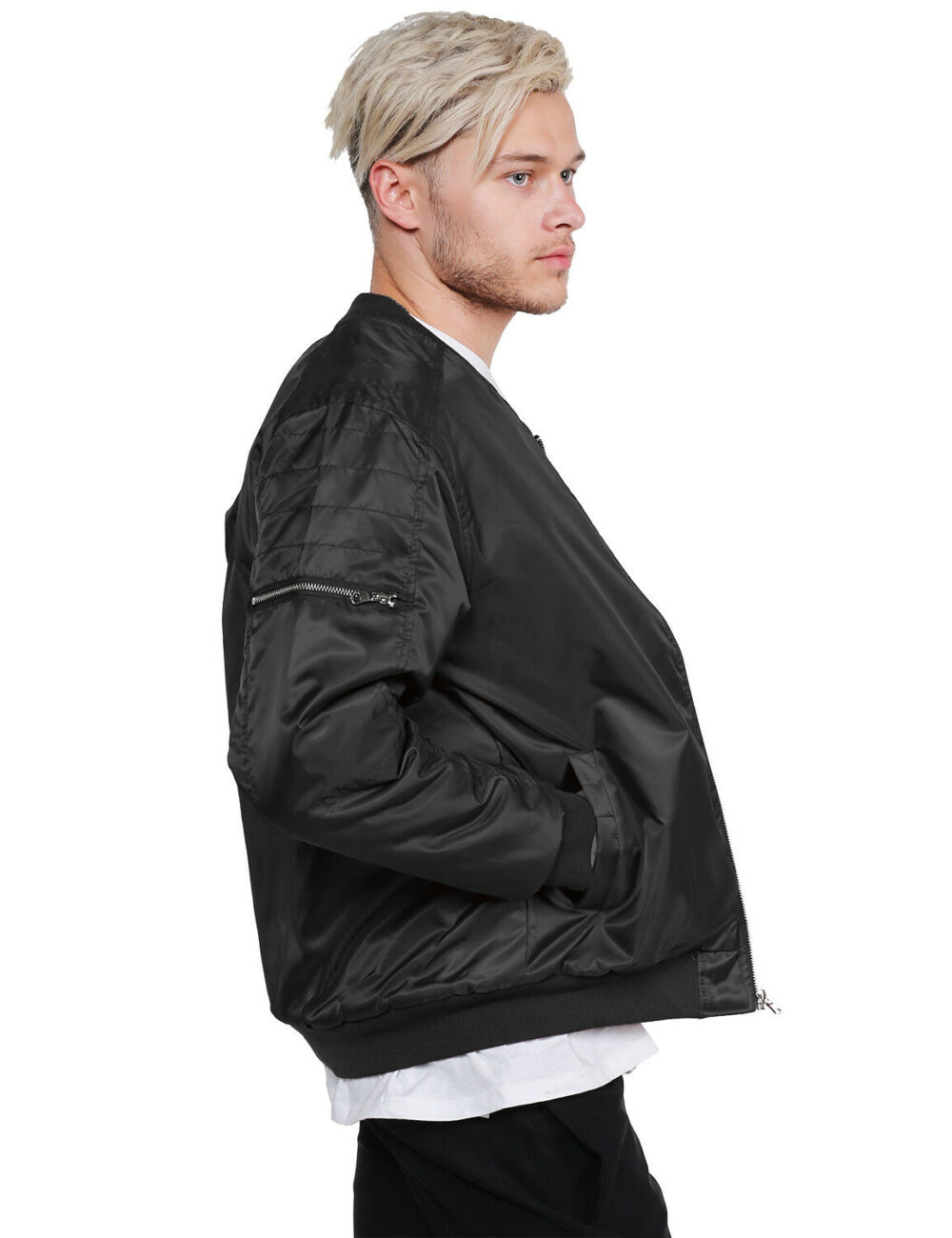 Men's Classic Basic Style Zip up Bomber Jacket With Zipper - Image 3